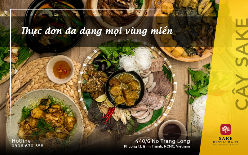 các món ăn Việt Nam cùng dòng text thực đơn đa dạng vùng miền cây sake