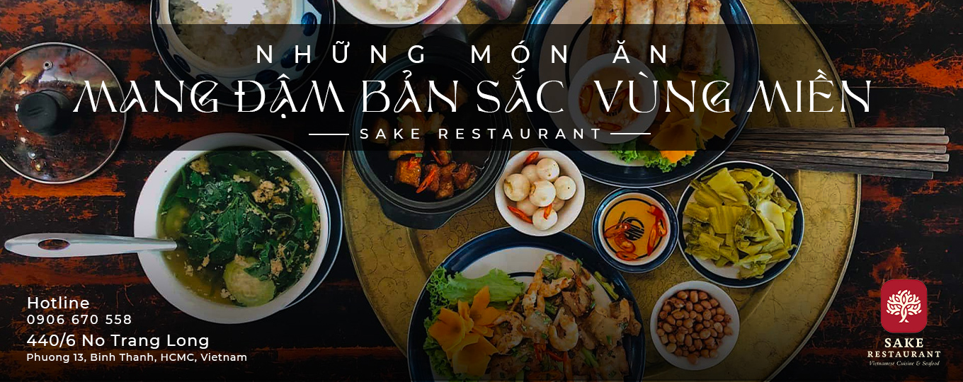 các món ăn Việt Nam cùng logo Cây Sake màu đỏ
